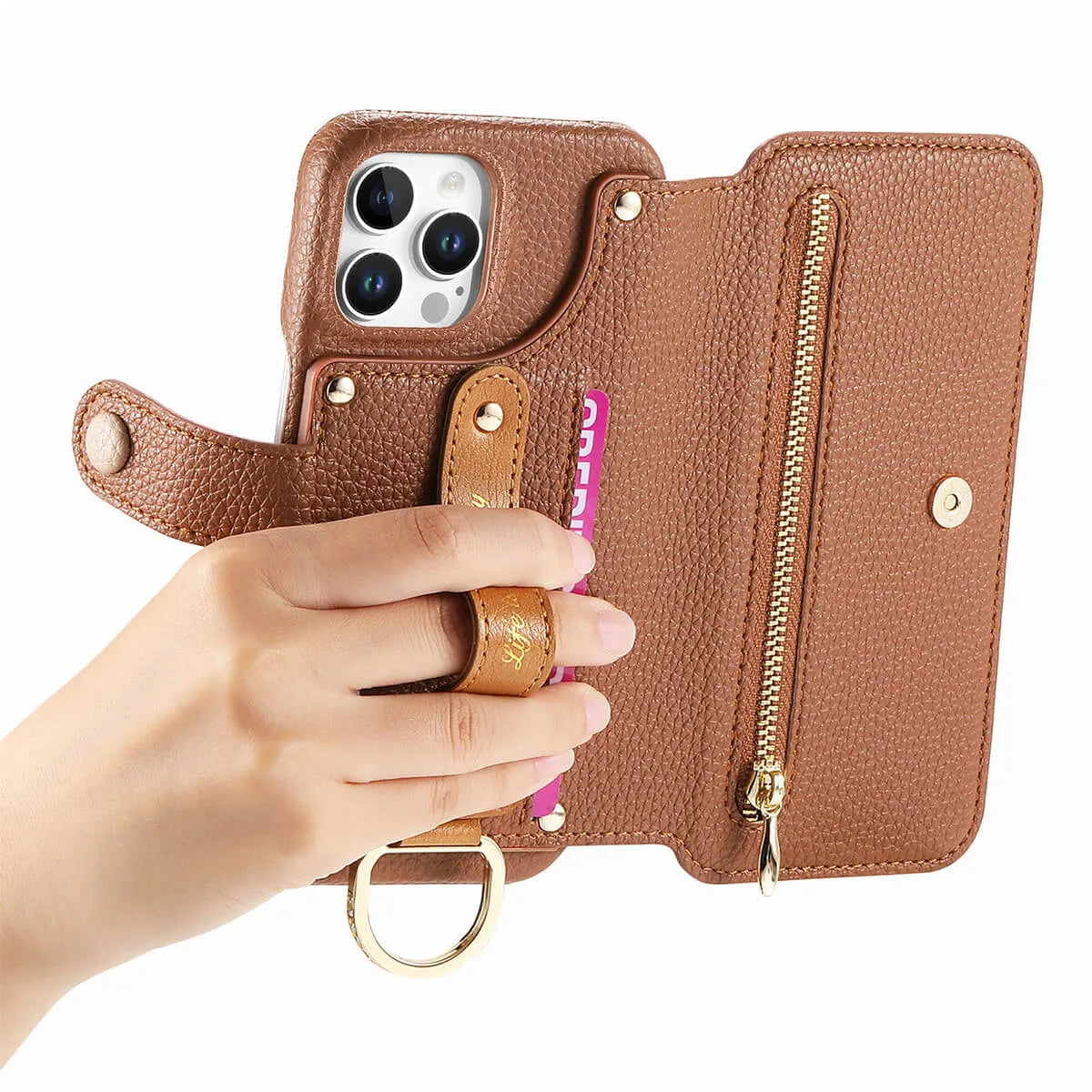 Buy Caseles Leather Case for iPhone with Wrist Strap Flip Cover with Ring RFID Blocking Zipper Wallet Cover for Women,Jessica at Caseles-iPhone 16 Pro Max, Black
