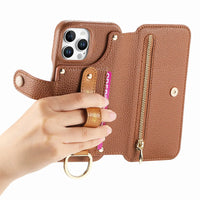 Buy Caseles Leather Case for iPhone with Wrist Strap Flip Cover with Ring RFID Blocking Zipper Wallet Cover for Women,Jessica at Caseles-iPhone 16 Pro Max, Black