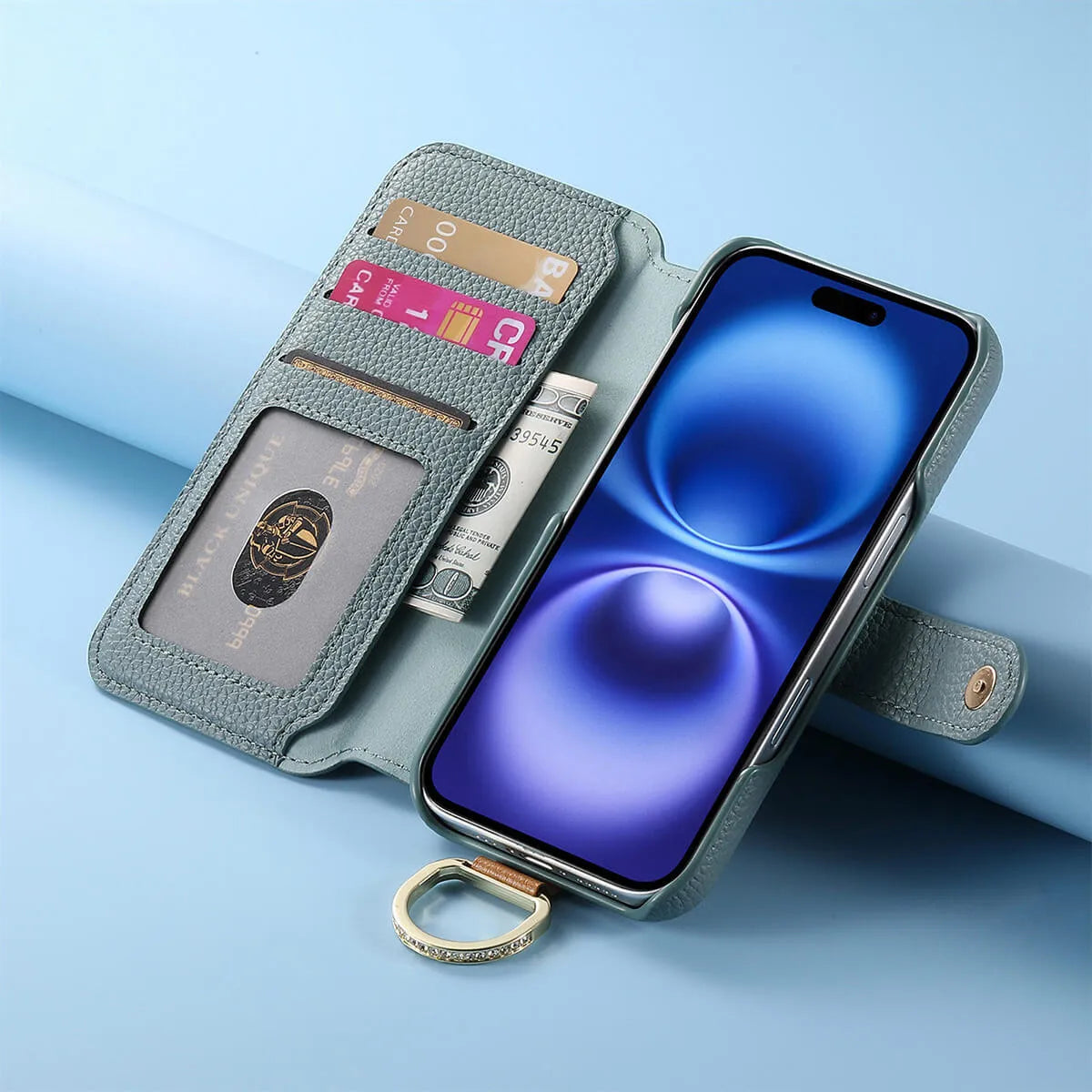 Buy Caseles Leather Case for iPhone with Wrist Strap Flip Cover with Ring RFID Blocking Zipper Wallet Cover for Women,Jessica at Caseles-iPhone 16 Pro Max, Black