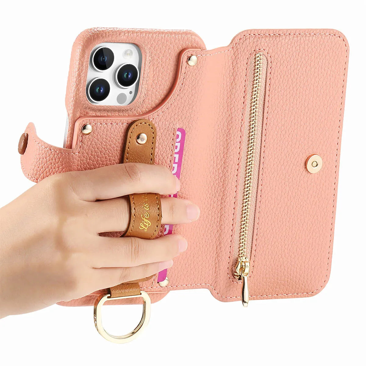 Buy Caseles Leather Case for iPhone with Wrist Strap Flip Cover with Ring RFID Blocking Zipper Wallet Cover for Women,Jessica at Caseles-iPhone 16 Pro Max, Black