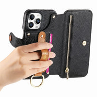 Buy Caseles Leather Case for iPhone with Wrist Strap Flip Cover with Ring RFID Blocking Zipper Wallet Cover for Women,Jessica at Caseles-iPhone 16 Pro Max, Black