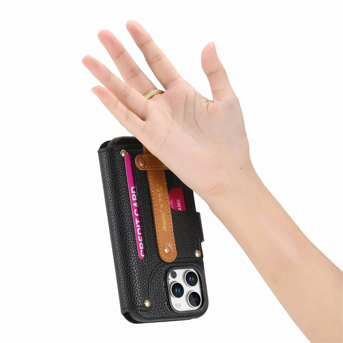 Buy Caseles Leather Case for iPhone with Wrist Strap Flip Cover with Ring RFID Blocking Zipper Wallet Cover for Women,Jessica at Caseles-iPhone 16 Pro Max, Black