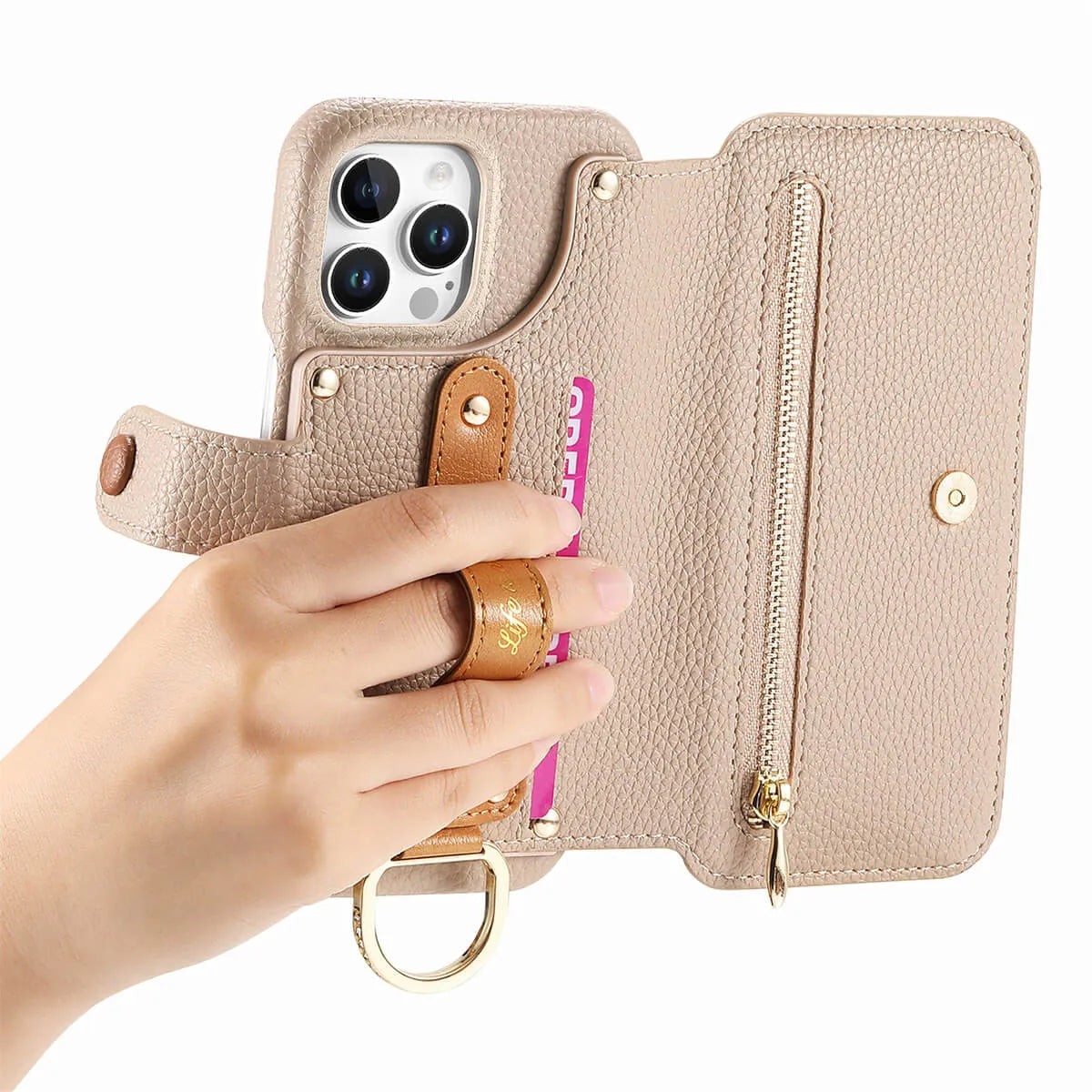 Buy Caseles Leather Case for iPhone with Wrist Strap Flip Cover with Ring RFID Blocking Zipper Wallet Cover for Women,Jessica at Caseles-iPhone 16 Pro Max, Black