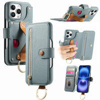 Buy Caseles Leather Case for iPhone with Wrist Strap Flip Cover with Ring RFID Blocking Zipper Wallet Cover for Women,Jessica at Caseles-iPhone 16 Pro Max, Blue