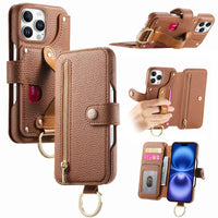 Buy Caseles Leather Case for iPhone with Wrist Strap Flip Cover with Ring RFID Blocking Zipper Wallet Cover for Women,Jessica at Caseles-iPhone 16 Pro Max, Brown