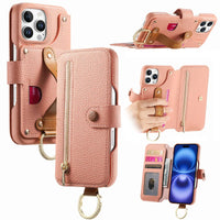 Buy Caseles Leather Case for iPhone with Wrist Strap Flip Cover with Ring RFID Blocking Zipper Wallet Cover for Women,Jessica at Caseles-iPhone 16 Pro Max, Pink