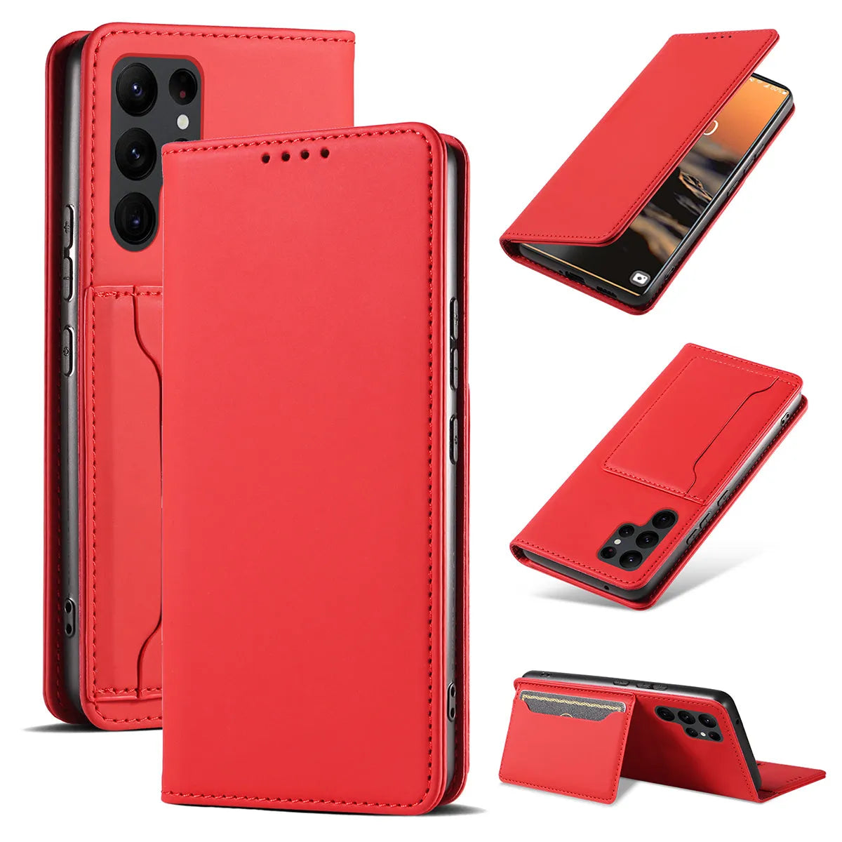Buy Caseles Magnetic Folio Wallet Phone Case, Premium Leather, Credit Card Holder, Magnetic Closure, Flip Kickstand Shockproof Case,Jordan at Caseles-Samsung Galaxy S25 Ultra, Red