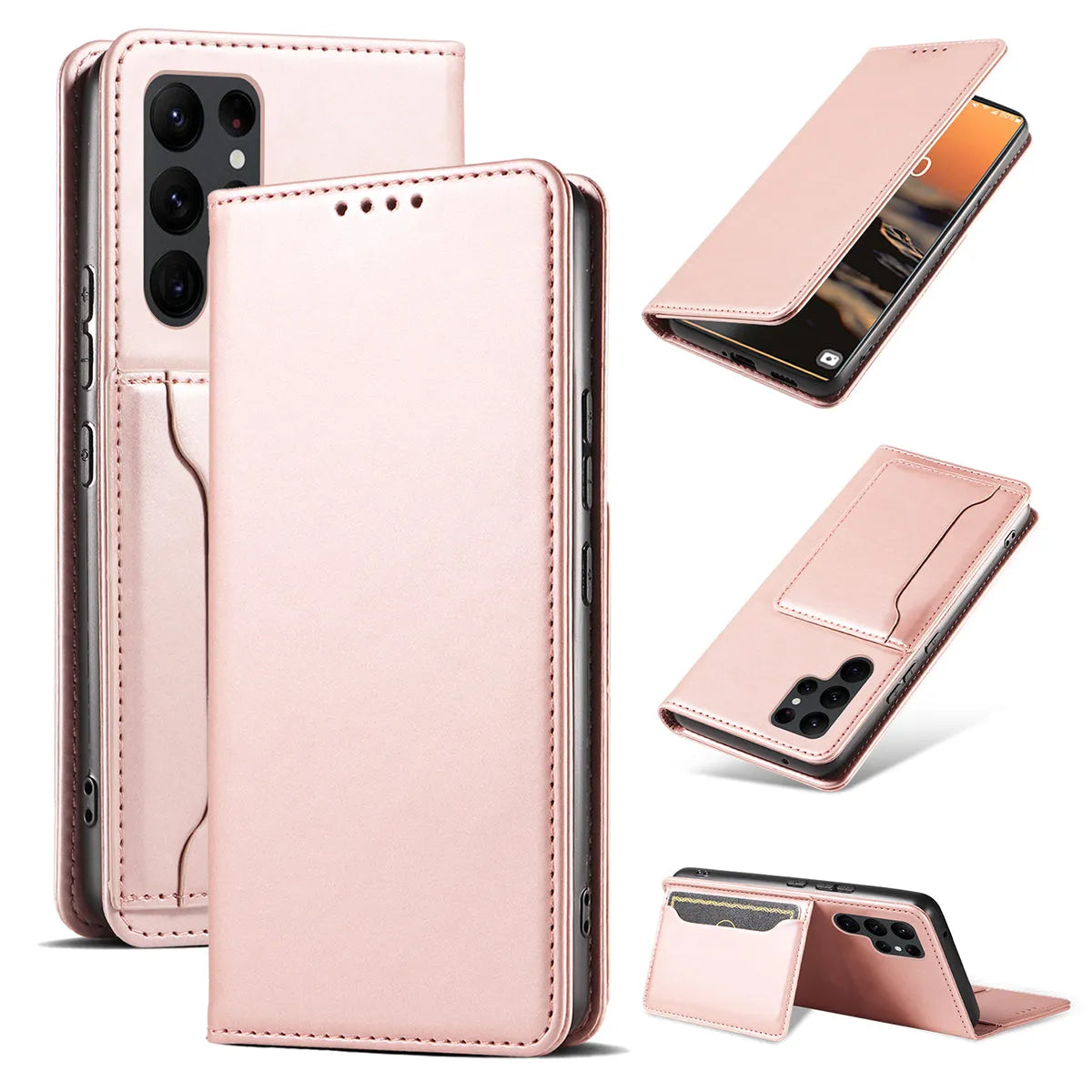 Buy Caseles Magnetic Folio Wallet Phone Case, Premium Leather, Credit Card Holder, Magnetic Closure, Flip Kickstand Shockproof Case,Jordan at Caseles-Samsung Galaxy S25 Ultra, Rose Gold
