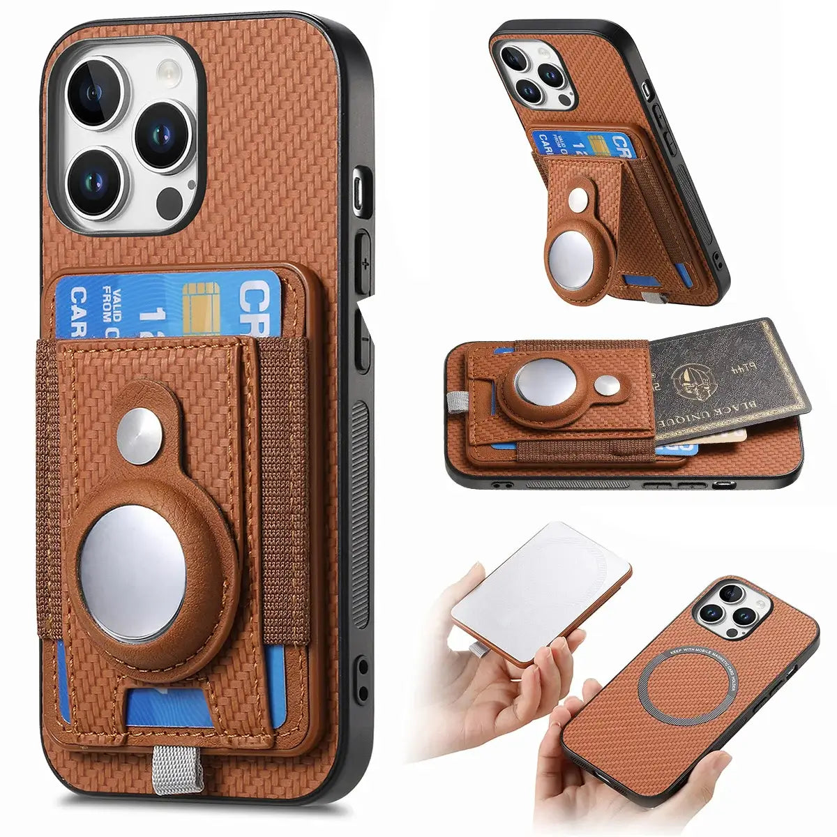 Buy Magnetic Wallet Case with Built-in AirTag Holder, Detachable Card Slot, Kickstand & Full-Body Protection - Josiah at Caseles-iPhone 16 Pro Max, Bronze