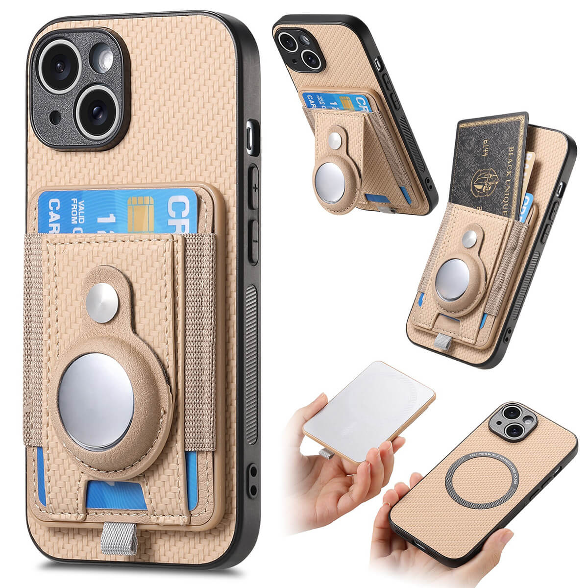 Buy Magnetic Wallet Case with Built-in AirTag Holder, Detachable Card Slot, Kickstand & Full-Body Protection - Josiah at Caseles-iPhone 17 Pro Max, Beige