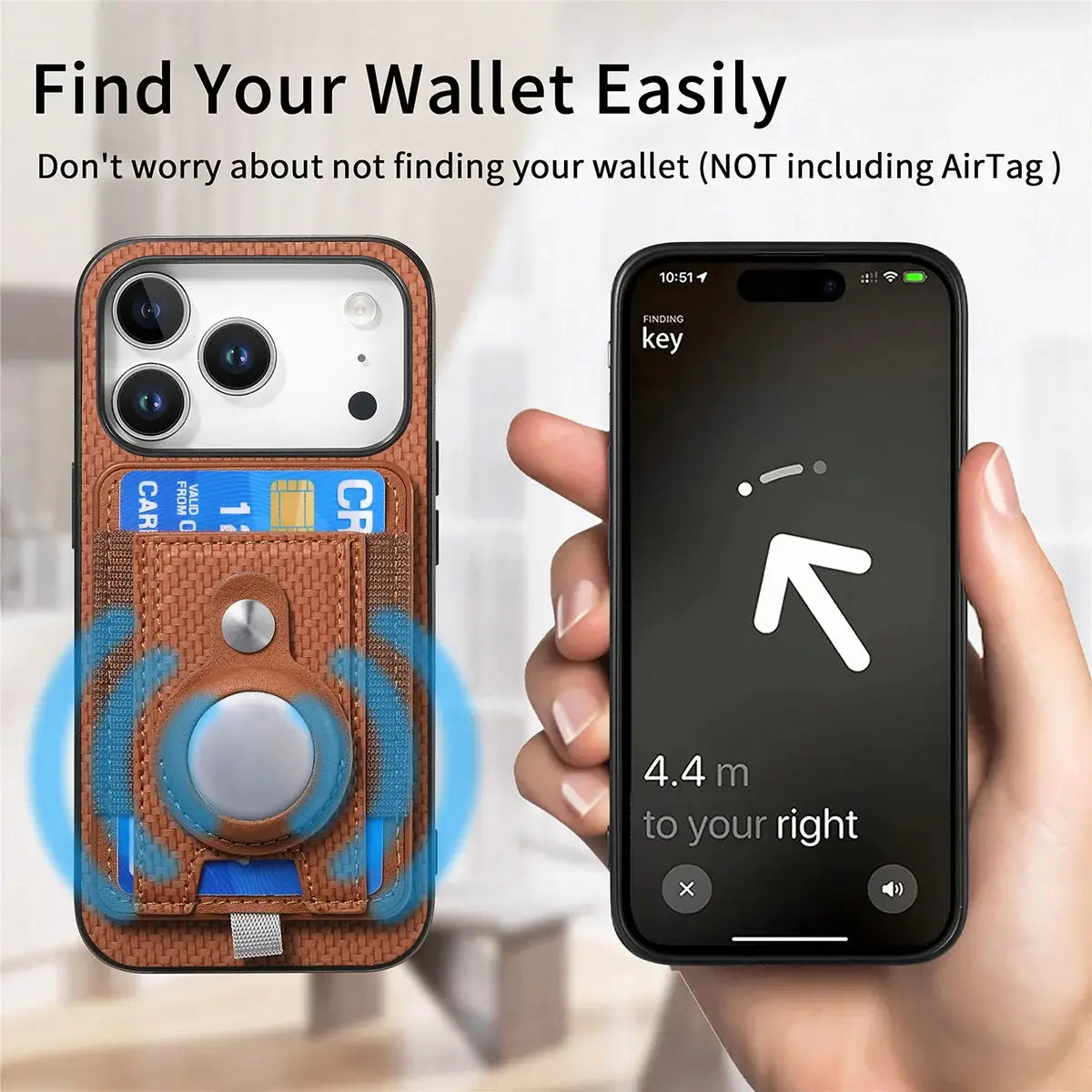 Buy Magnetic Wallet Case with Built-in AirTag Holder, Detachable Card Slot, Kickstand & Full-Body Protection - Josiah at Caseles-iPhone 17 Pro Max, Black