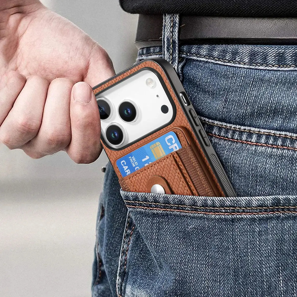 Buy Magnetic Wallet Case with Built-in AirTag Holder, Detachable Card Slot, Kickstand & Full-Body Protection - Josiah at Caseles-iPhone 17 Pro Max, Black