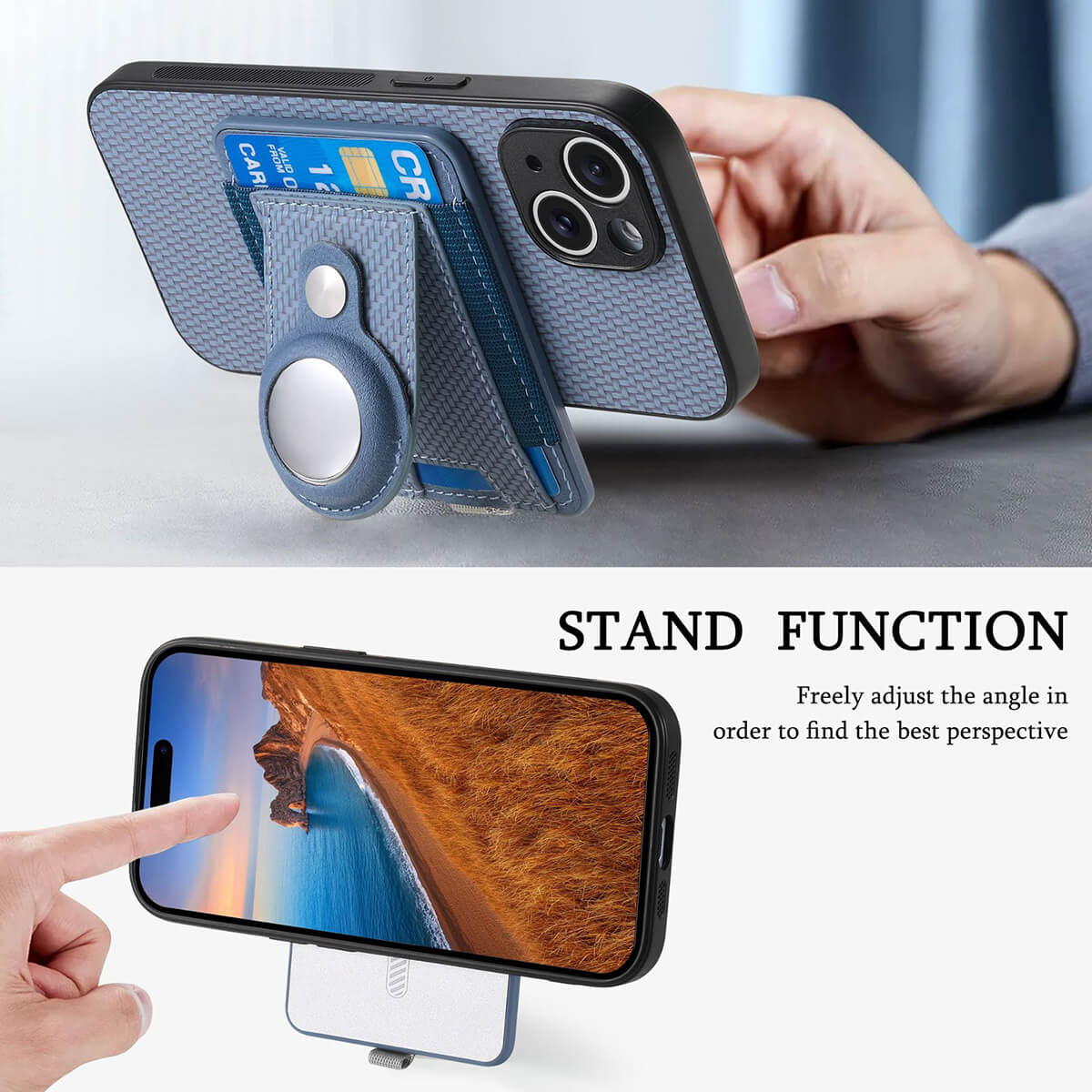 Buy Magnetic Wallet Case with Built-in AirTag Holder, Detachable Card Slot, Kickstand & Full-Body Protection - Josiah at Caseles-iPhone 17 Pro Max, Black