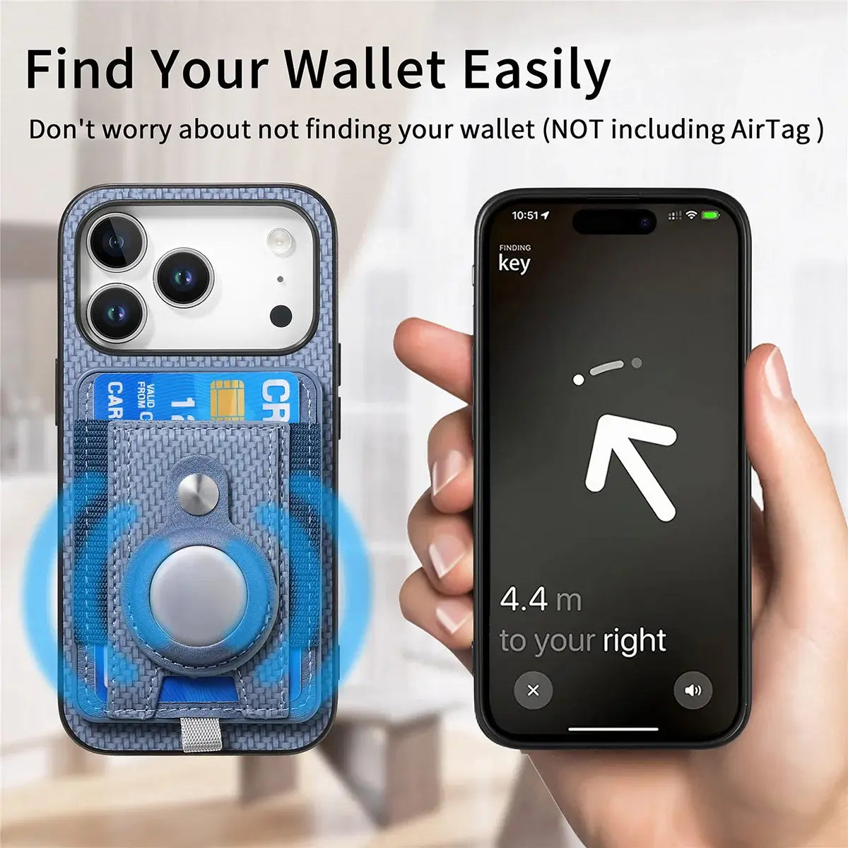 Buy Magnetic Wallet Case with Built-in AirTag Holder, Detachable Card Slot, Kickstand & Full-Body Protection - Josiah at Caseles-iPhone 17 Pro Max, Black