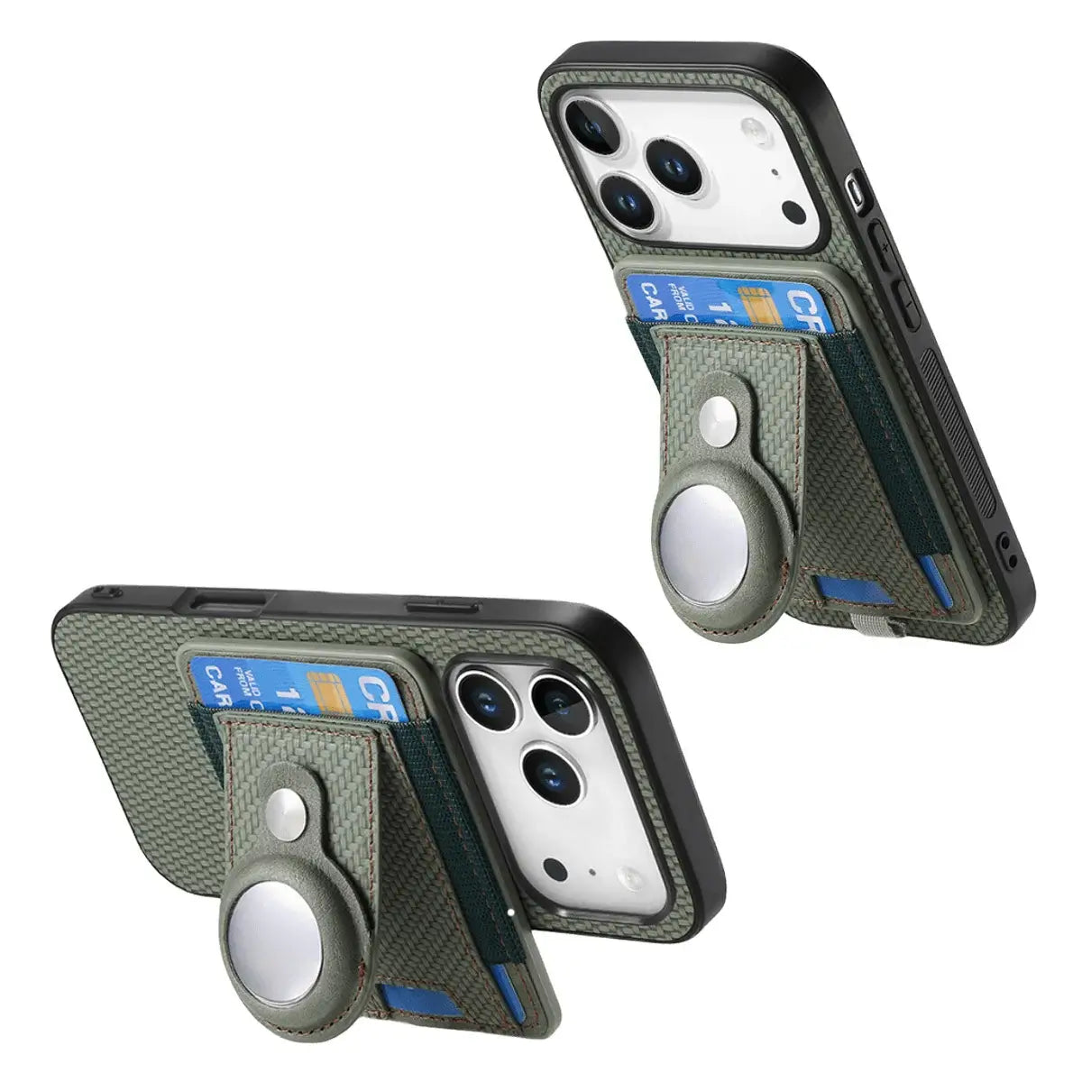 Buy Magnetic Wallet Case with Built-in AirTag Holder, Detachable Card Slot, Kickstand & Full-Body Protection - Josiah at Caseles-iPhone 17 Pro Max, Black