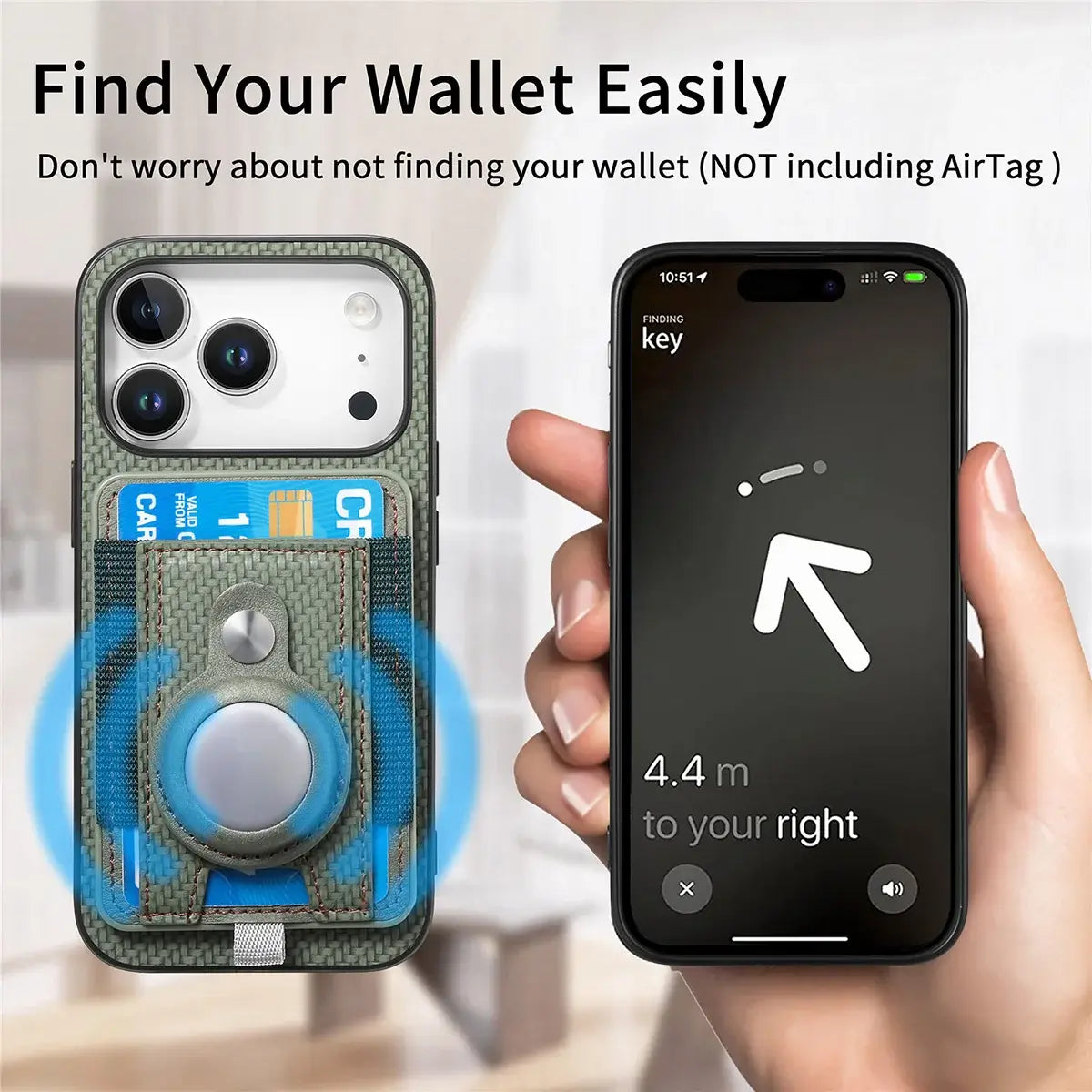 Buy Magnetic Wallet Case with Built-in AirTag Holder, Detachable Card Slot, Kickstand & Full-Body Protection - Josiah at Caseles-iPhone 17 Pro Max, Black