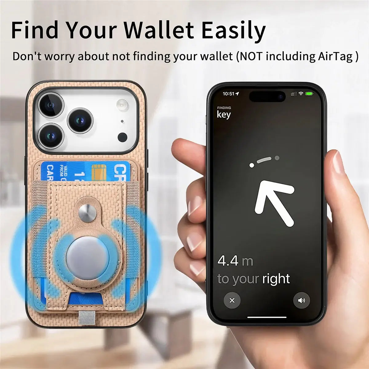 Buy Magnetic Wallet Case with Built-in AirTag Holder, Detachable Card Slot, Kickstand & Full-Body Protection - Josiah at Caseles-iPhone 17 Pro Max, Black