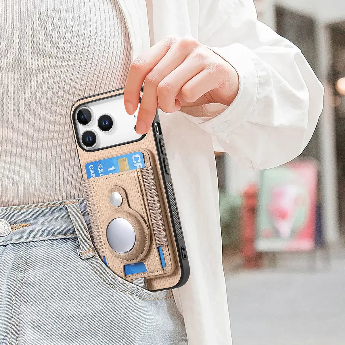 Buy Magnetic Wallet Case with Built-in AirTag Holder, Detachable Card Slot, Kickstand & Full-Body Protection - Josiah at Caseles-iPhone 17 Pro Max, Black