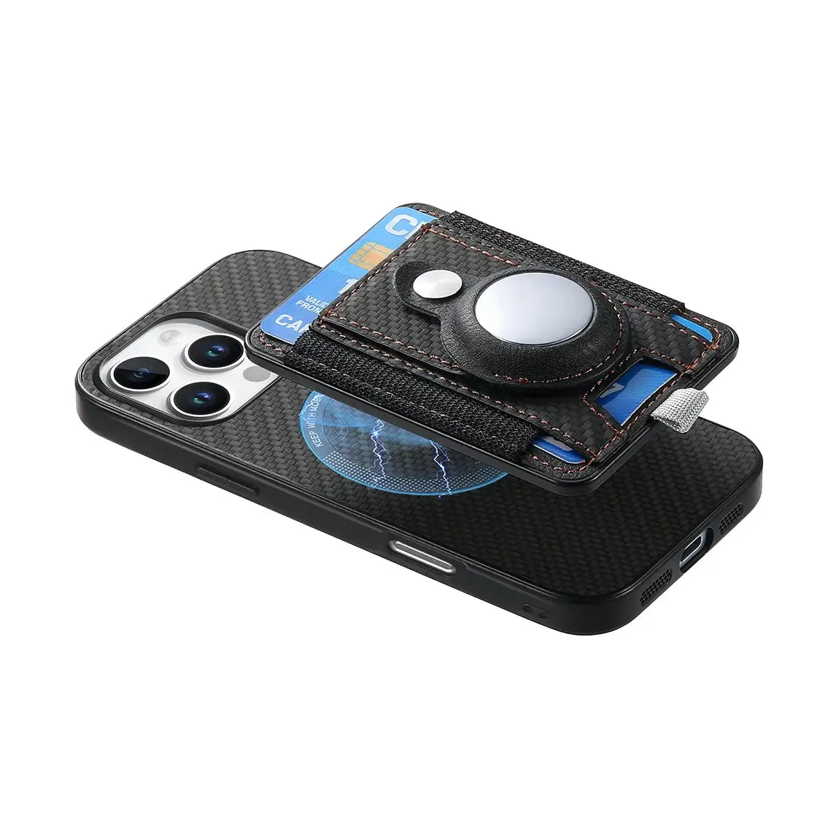 Buy Magnetic Wallet Case with Built-in AirTag Holder, Detachable Card Slot, Kickstand & Full-Body Protection - Josiah at Caseles-iPhone 17 Pro Max, Black