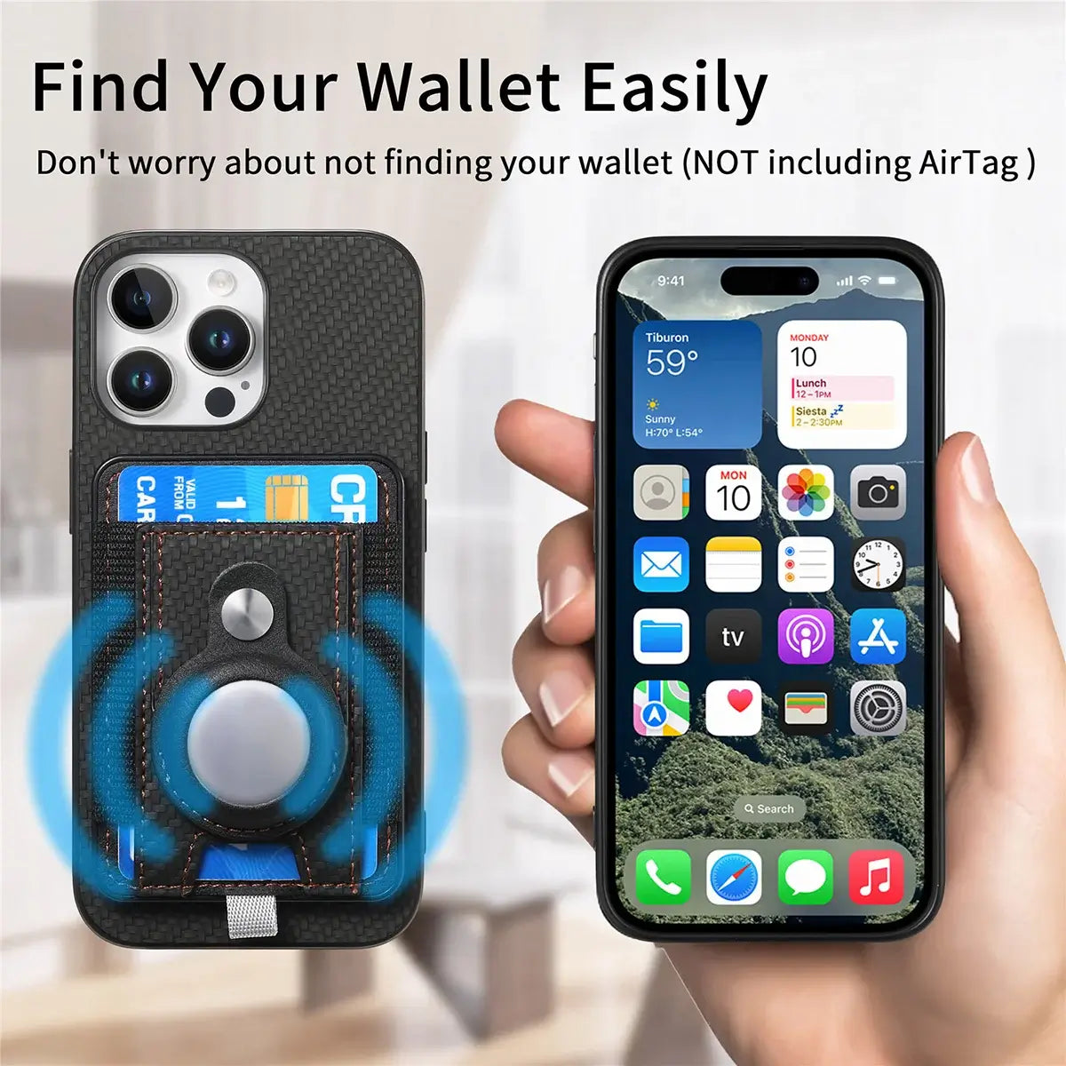 Buy Magnetic Wallet Case with Built-in AirTag Holder, Detachable Card Slot, Kickstand & Full-Body Protection - Josiah at Caseles-iPhone 17 Pro Max, Black