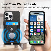 Buy Magnetic Wallet Case with Built-in AirTag Holder, Detachable Card Slot, Kickstand & Full-Body Protection - Josiah at Caseles-iPhone 17 Pro Max, Black
