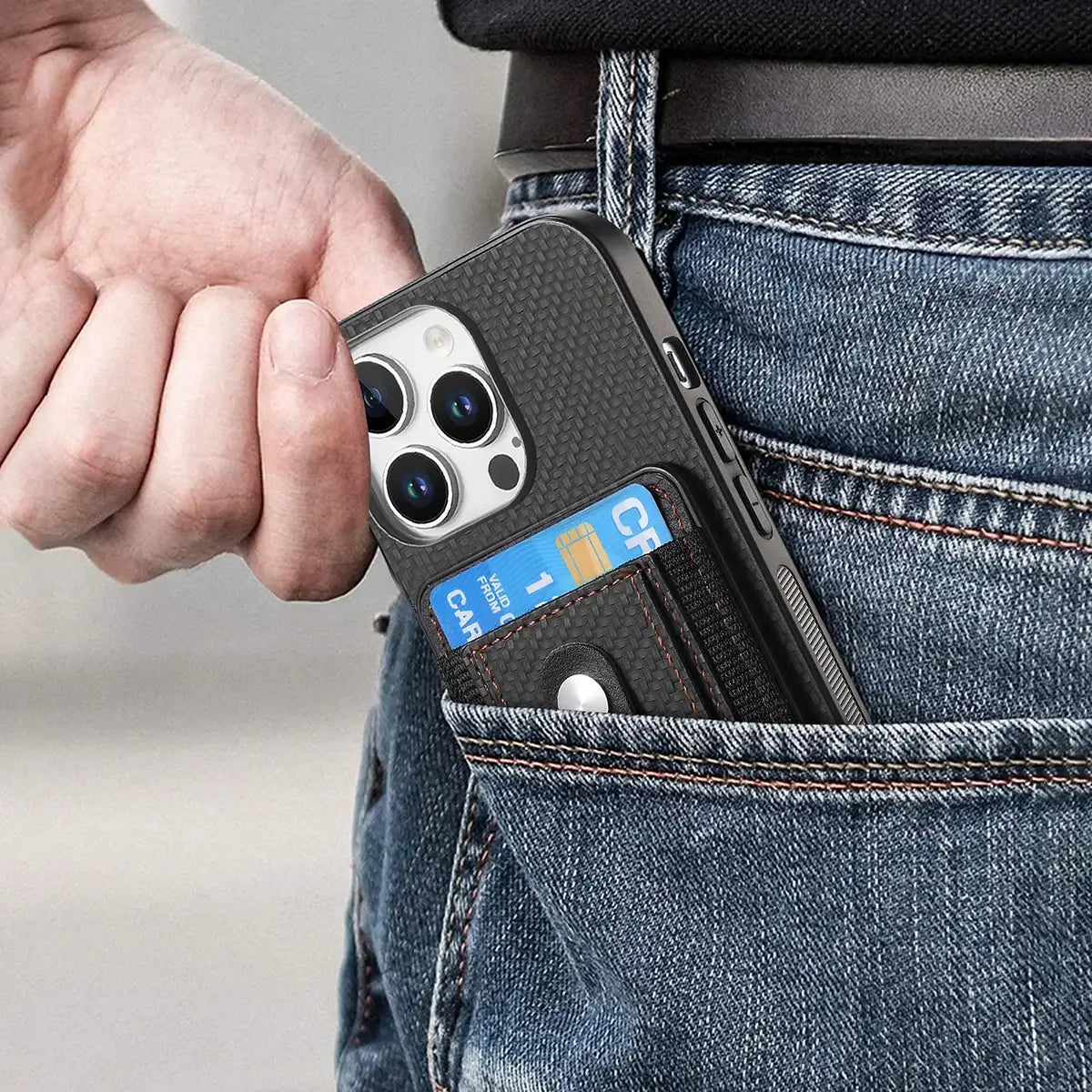 Buy Magnetic Wallet Case with Built-in AirTag Holder, Detachable Card Slot, Kickstand & Full-Body Protection - Josiah at Caseles-iPhone 17 Pro Max, Black