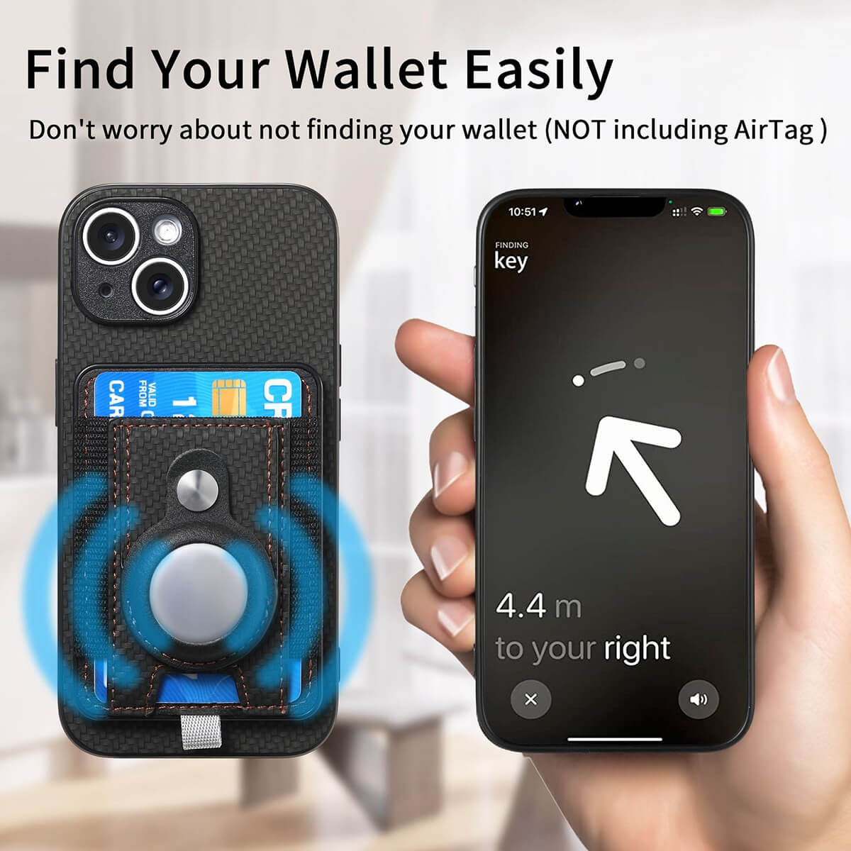 Buy Magnetic Wallet Case with Built-in AirTag Holder, Detachable Card Slot, Kickstand & Full-Body Protection - Josiah at Caseles-iPhone 17 Pro Max, Black
