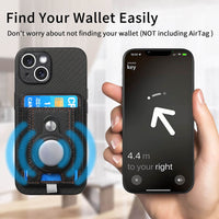 Buy Magnetic Wallet Case with Built-in AirTag Holder, Detachable Card Slot, Kickstand & Full-Body Protection - Josiah at Caseles-iPhone 17 Pro Max, Black