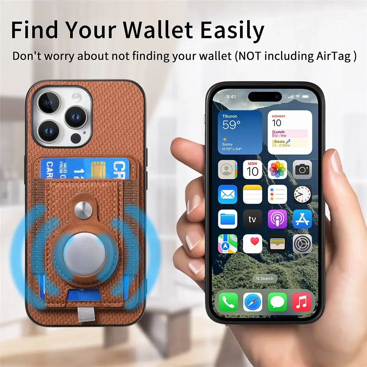 Buy Magnetic Wallet Case with Built-in AirTag Holder, Detachable Card Slot, Kickstand & Full-Body Protection - Josiah at Caseles-iPhone 17 Pro Max, Black