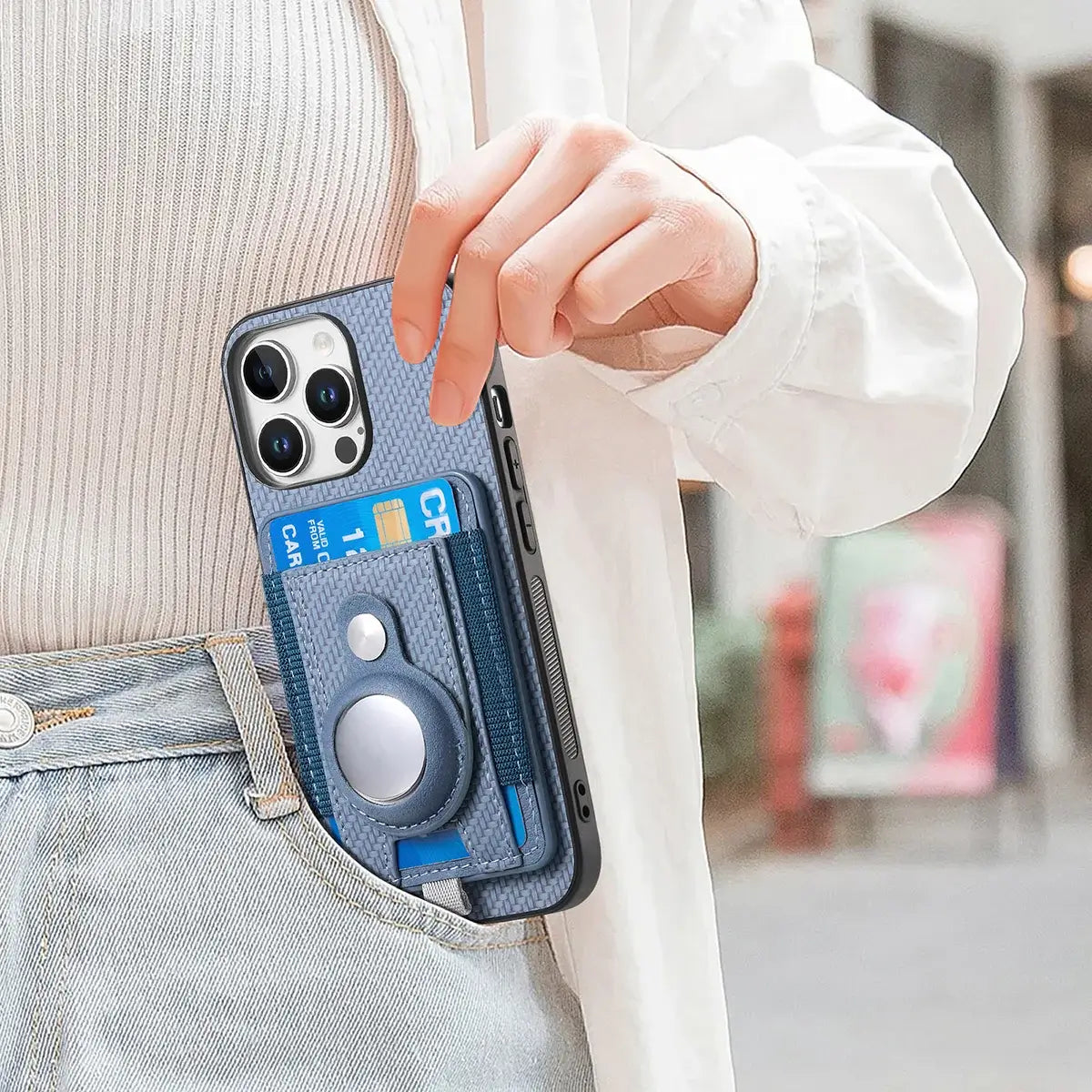 Buy Magnetic Wallet Case with Built-in AirTag Holder, Detachable Card Slot, Kickstand & Full-Body Protection - Josiah at Caseles-iPhone 17 Pro Max, Black