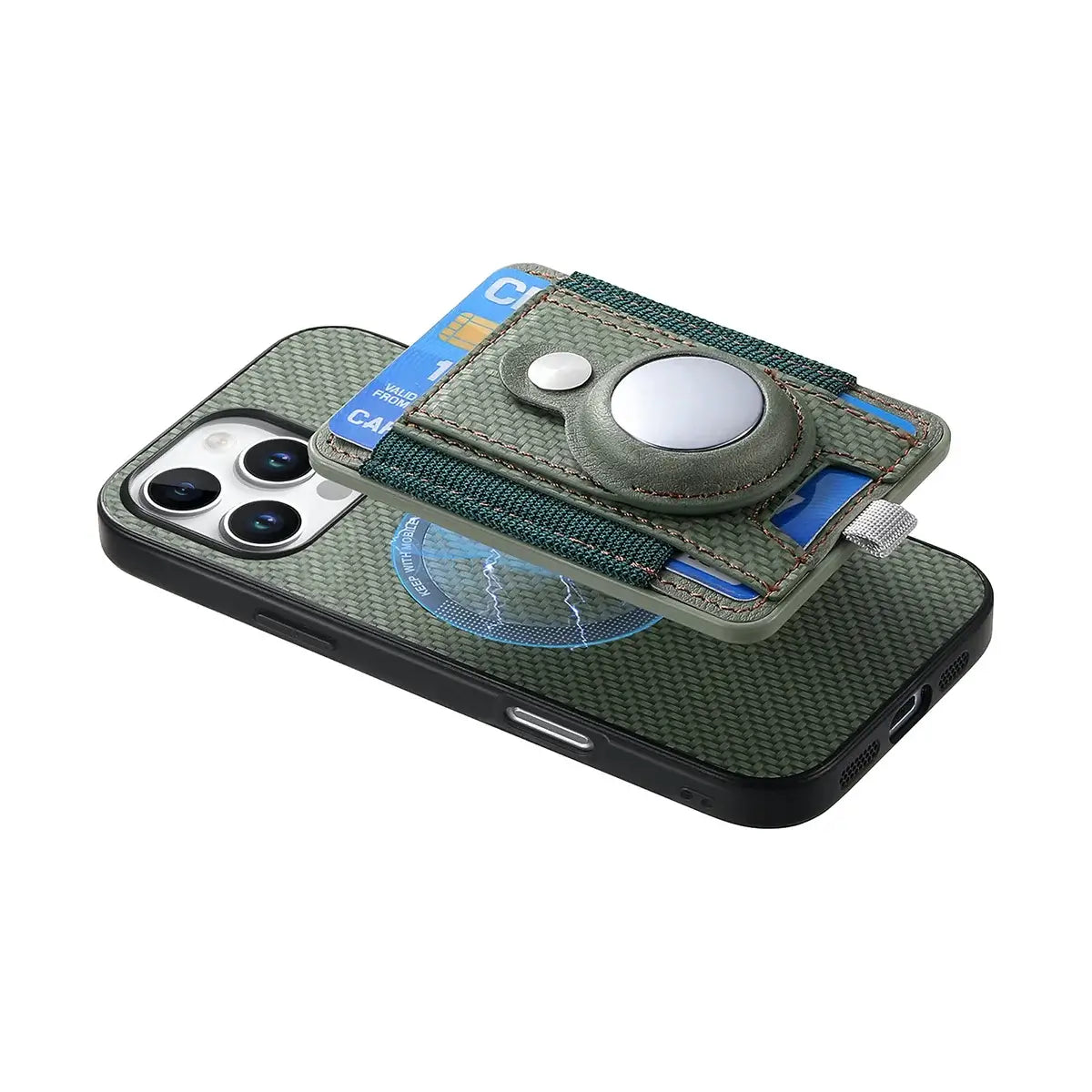 Buy Magnetic Wallet Case with Built-in AirTag Holder, Detachable Card Slot, Kickstand & Full-Body Protection - Josiah at Caseles-iPhone 17 Pro Max, Black