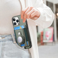 Buy Magnetic Wallet Case with Built-in AirTag Holder, Detachable Card Slot, Kickstand & Full-Body Protection - Josiah at Caseles-iPhone 17 Pro Max, Black