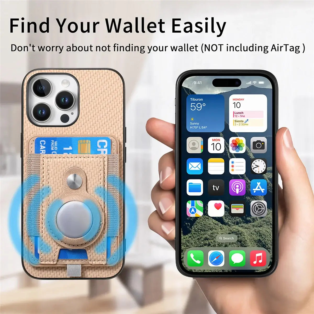 Buy Magnetic Wallet Case with Built-in AirTag Holder, Detachable Card Slot, Kickstand & Full-Body Protection - Josiah at Caseles-iPhone 17 Pro Max, Black