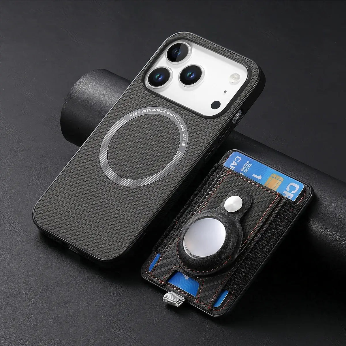 Buy Magnetic Wallet Case with Built-in AirTag Holder, Detachable Card Slot, Kickstand & Full-Body Protection - Josiah at Caseles-iPhone 17 Pro Max, Black