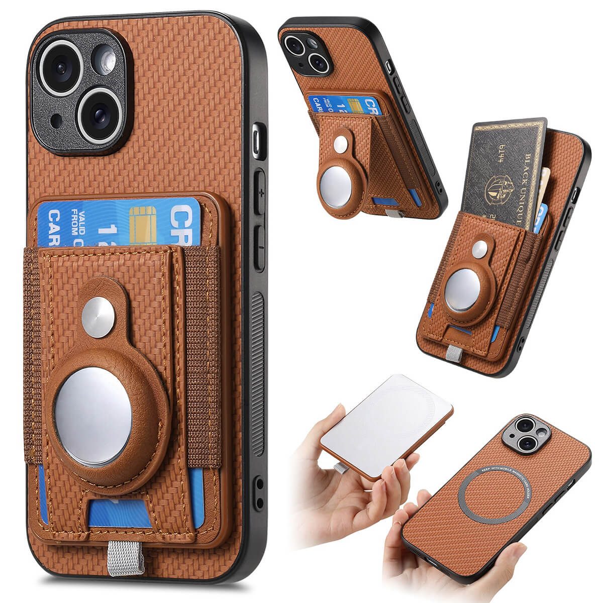 Buy Magnetic Wallet Case with Built-in AirTag Holder, Detachable Card Slot, Kickstand & Full-Body Protection - Josiah at Caseles-iPhone 17 Pro Max, Bronze