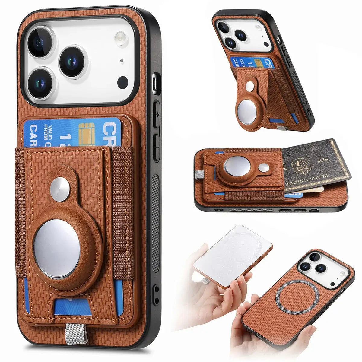 Buy Magnetic Wallet Case with Built-in AirTag Holder, Detachable Card Slot, Kickstand & Full-Body Protection - Josiah at Caseles-iPhone 17 Pro Max, Bronze