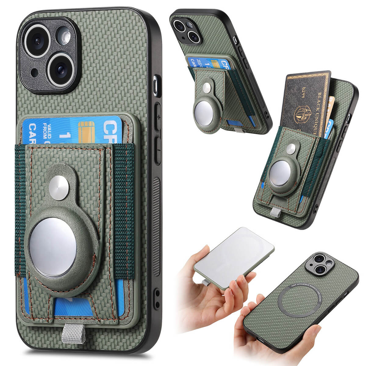 Buy Magnetic Wallet Case with Built-in AirTag Holder, Detachable Card Slot, Kickstand & Full-Body Protection - Josiah at Caseles-iPhone 17 Pro Max, Green