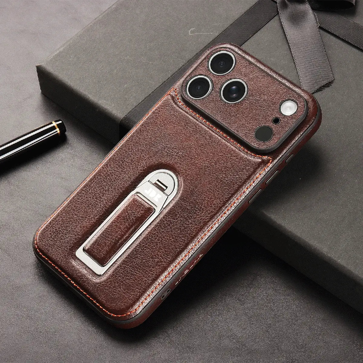 Buy Premium MagSafe Leather Case with 360° Rotatable Stand & Wrist Strap - Julian at Caseles-iPhone 18 Pro Max, Brown