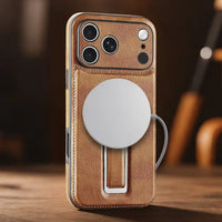 Buy Premium MagSafe Leather Case with 360° Rotatable Stand & Wrist Strap - Julian at Caseles-iPhone 18 Pro Max, Brown