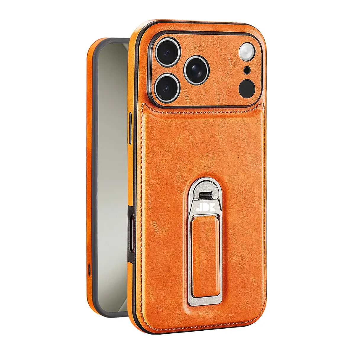 Buy Premium MagSafe Leather Case with 360° Rotatable Stand & Wrist Strap - Julian at Caseles-iPhone 18 Pro Max, Orange