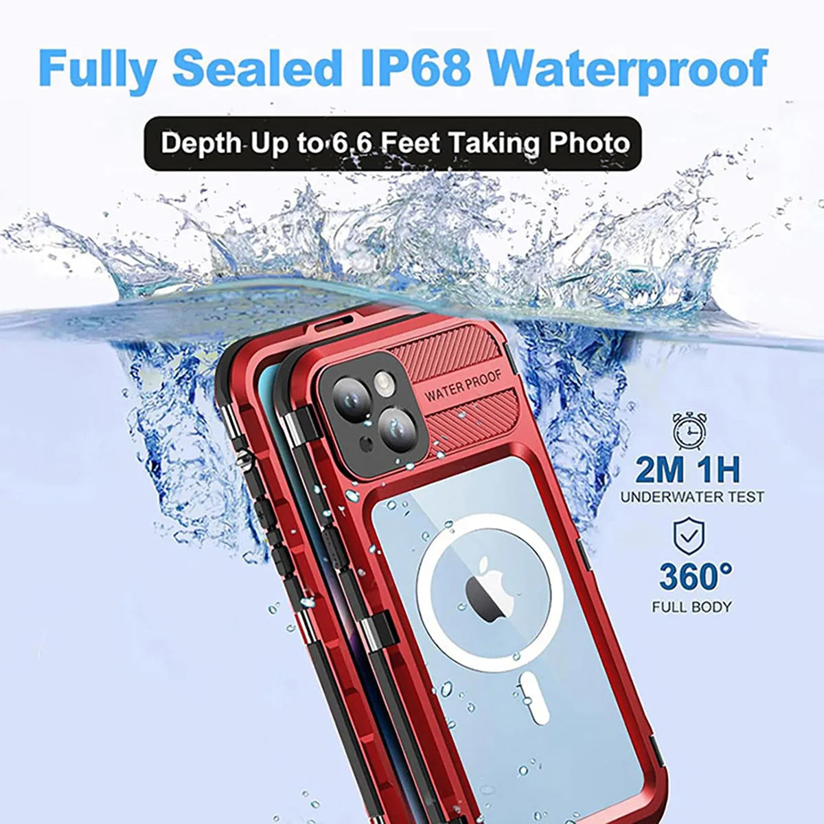 Buy IP68 Waterproof Phone Case, Compatible with Magsafe, Built in Screen Protector, 14FT Shockproof, Rugged Metal Full Body Aluminum Cover - Kayden at Caseles-iPhone 16 Pro Max, Black