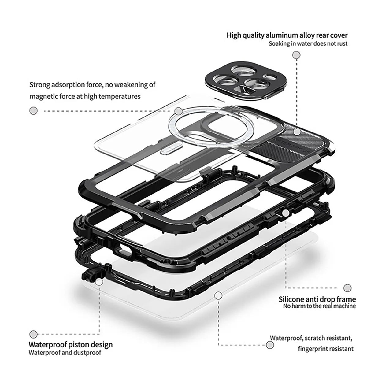 Buy IP68 Waterproof Phone Case, Compatible with Magsafe, Built in Screen Protector, 14FT Shockproof, Rugged Metal Full Body Aluminum Cover - Kayden at Caseles-iPhone 16 Pro Max, Black