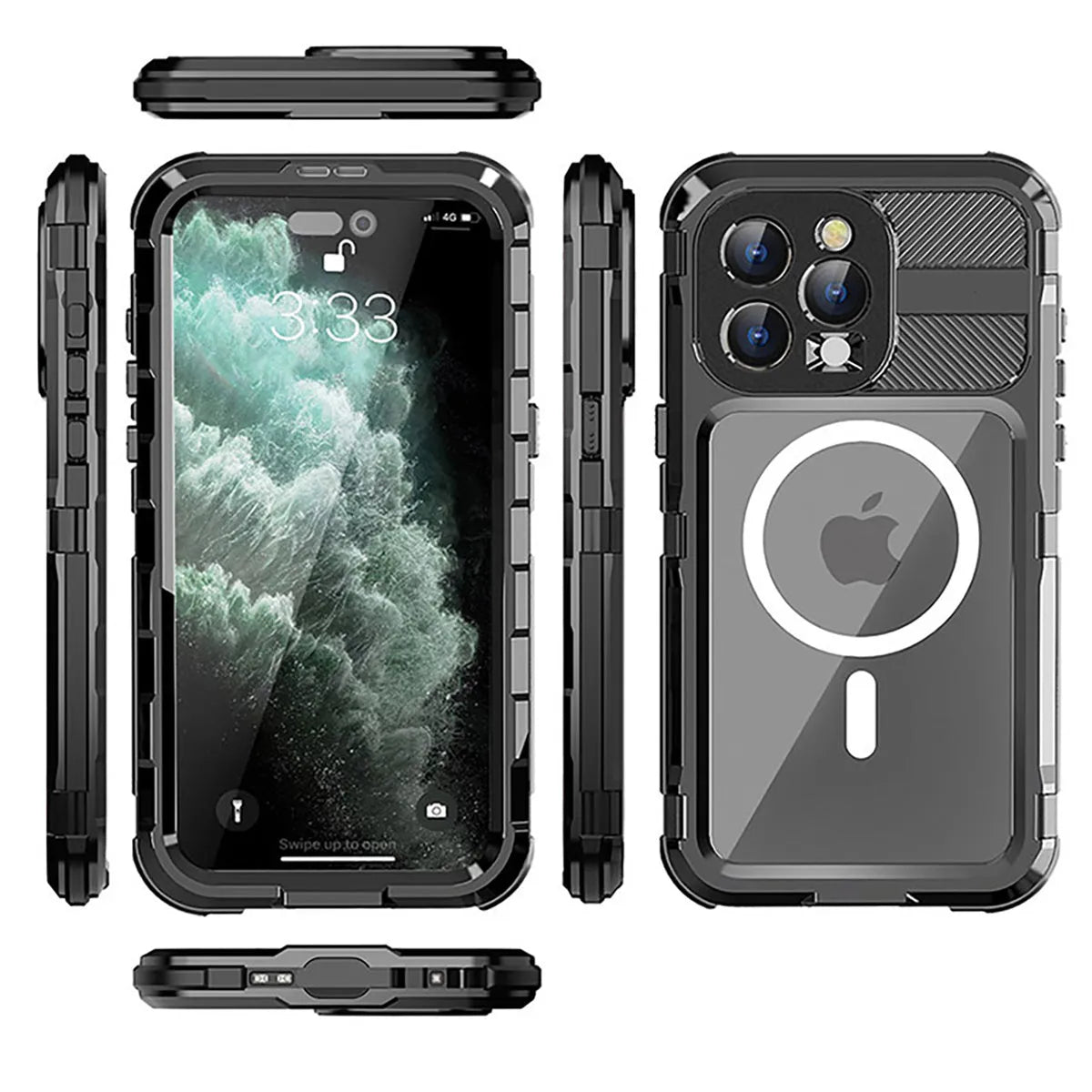 Buy IP68 Waterproof Phone Case, Compatible with Magsafe, Built in Screen Protector, 14FT Shockproof, Rugged Metal Full Body Aluminum Cover - Kayden at Caseles-iPhone 16 Pro Max, Black