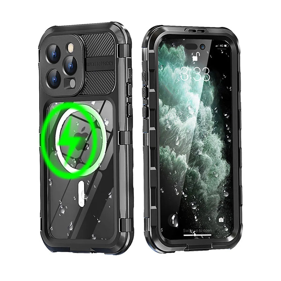 Buy IP68 Waterproof Phone Case, Compatible with Magsafe, Built in Screen Protector, 14FT Shockproof, Rugged Metal Full Body Aluminum Cover - Kayden at Caseles-iPhone 16 Pro Max, Black