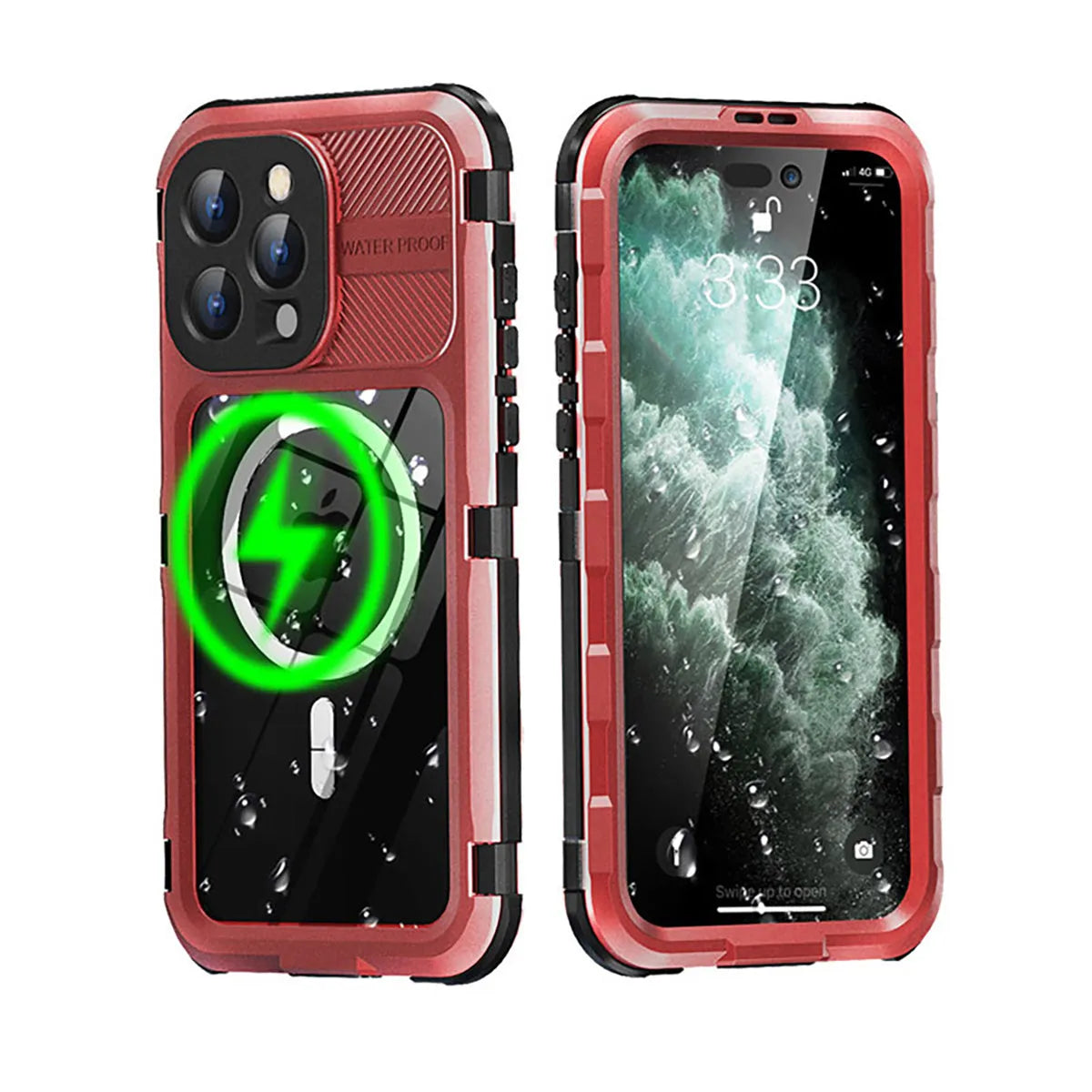 Buy IP68 Waterproof Phone Case, Compatible with Magsafe, Built in Screen Protector, 14FT Shockproof, Rugged Metal Full Body Aluminum Cover - Kayden at Caseles-iPhone 16 Pro Max, Red