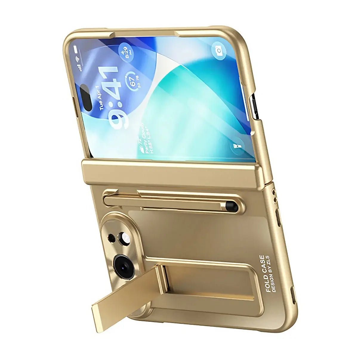 Buy Heavy-Duty Case with Integrated Stylus Slot, Metal CD Camera Ring, Built-In Stand & 360° Drop Defense - KILO at Caseles-iPhone Ultra, Gold
