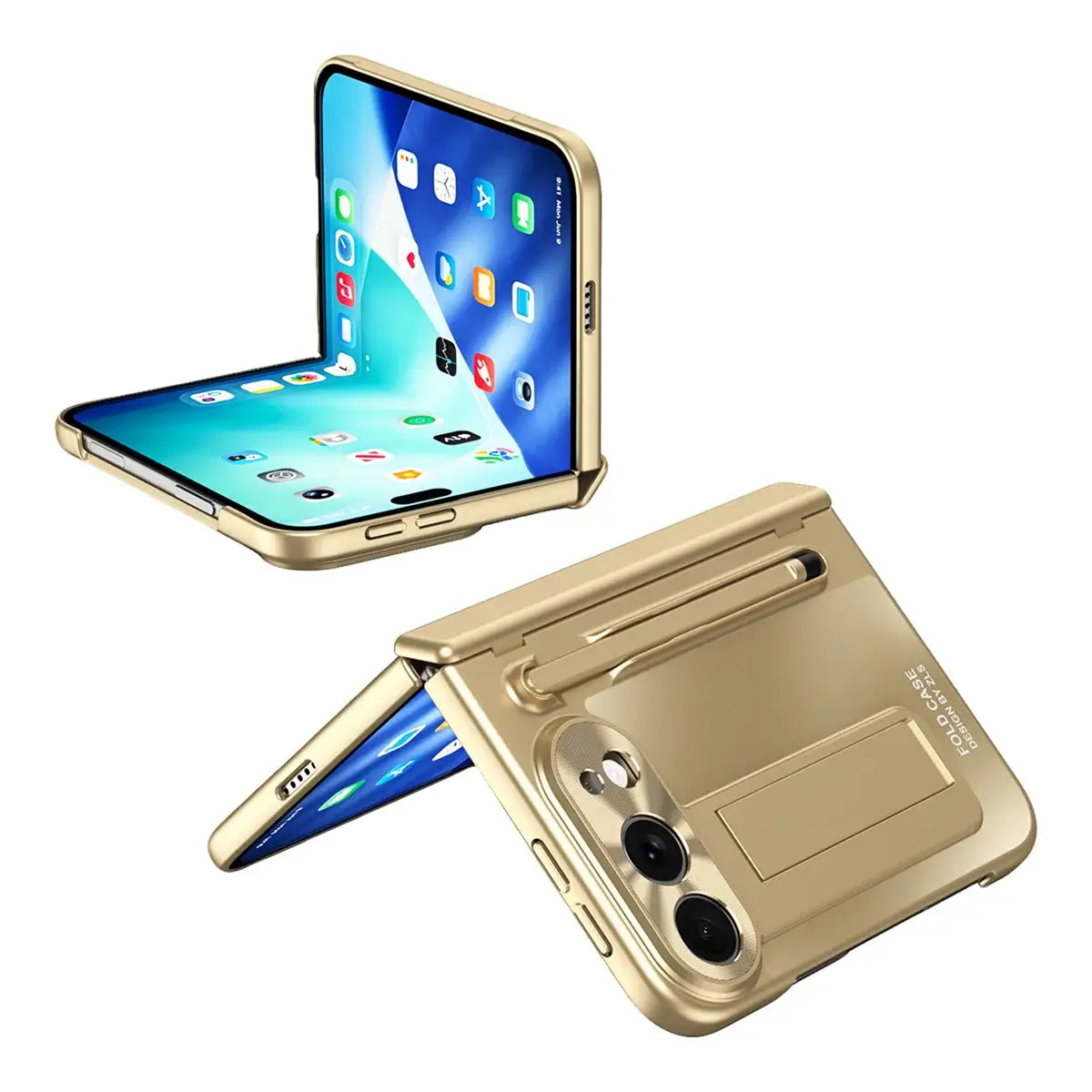 Buy Heavy-Duty Case with Integrated Stylus Slot, Metal CD Camera Ring, Built-In Stand & 360° Drop Defense - KILO at Caseles-iPhone Ultra, Gold