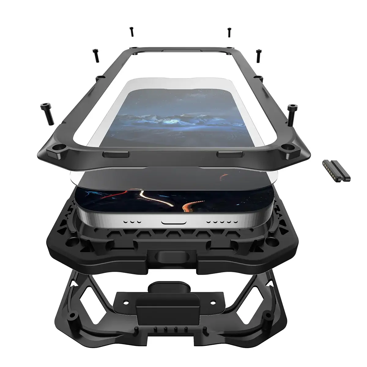 Buy Military Grade Magnetic Case for iPhone 17 Series, Full-Body Armor with Screen Protector, 360° Rotatable Kickstand & Lens Guard - Knox at Caseles-iPhone 17 Pro Max, Black