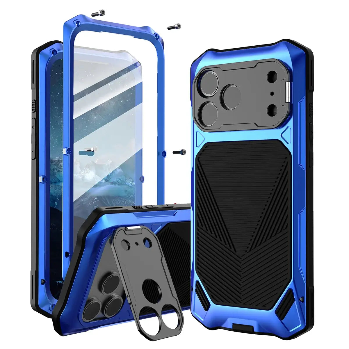 Buy Military Grade Magnetic Case for iPhone 17 Series, Full-Body Armor with Screen Protector, 360° Rotatable Kickstand & Lens Guard - Knox at Caseles-iPhone 17 Pro Max, Blue