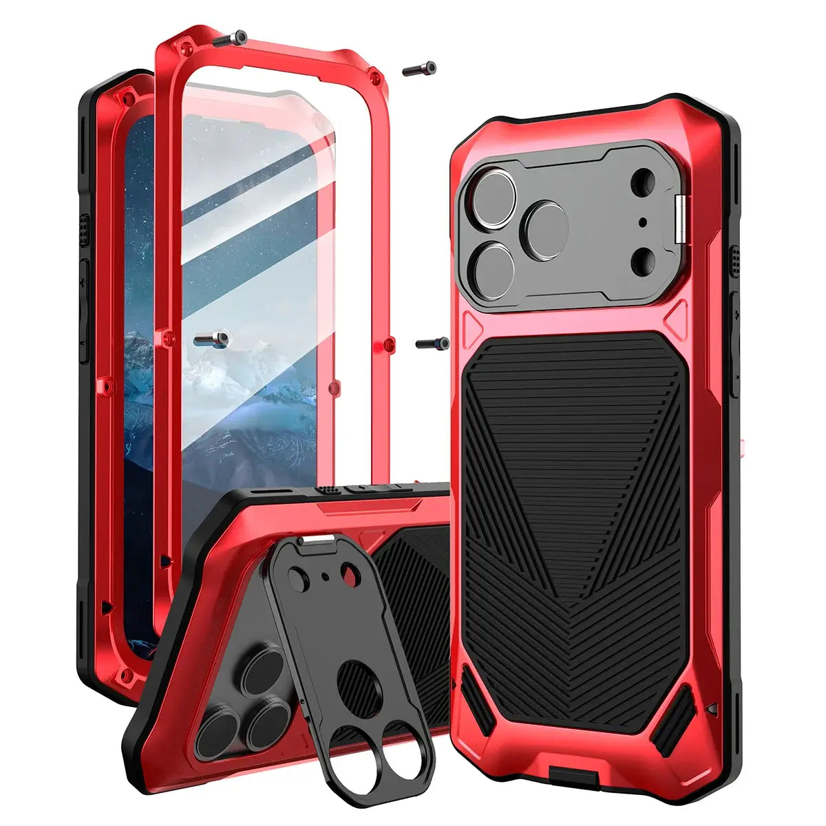 Buy Military Grade Magnetic Case for iPhone 17 Series, Full-Body Armor with Screen Protector, 360° Rotatable Kickstand & Lens Guard - Knox at Caseles-iPhone 17 Pro Max, Red